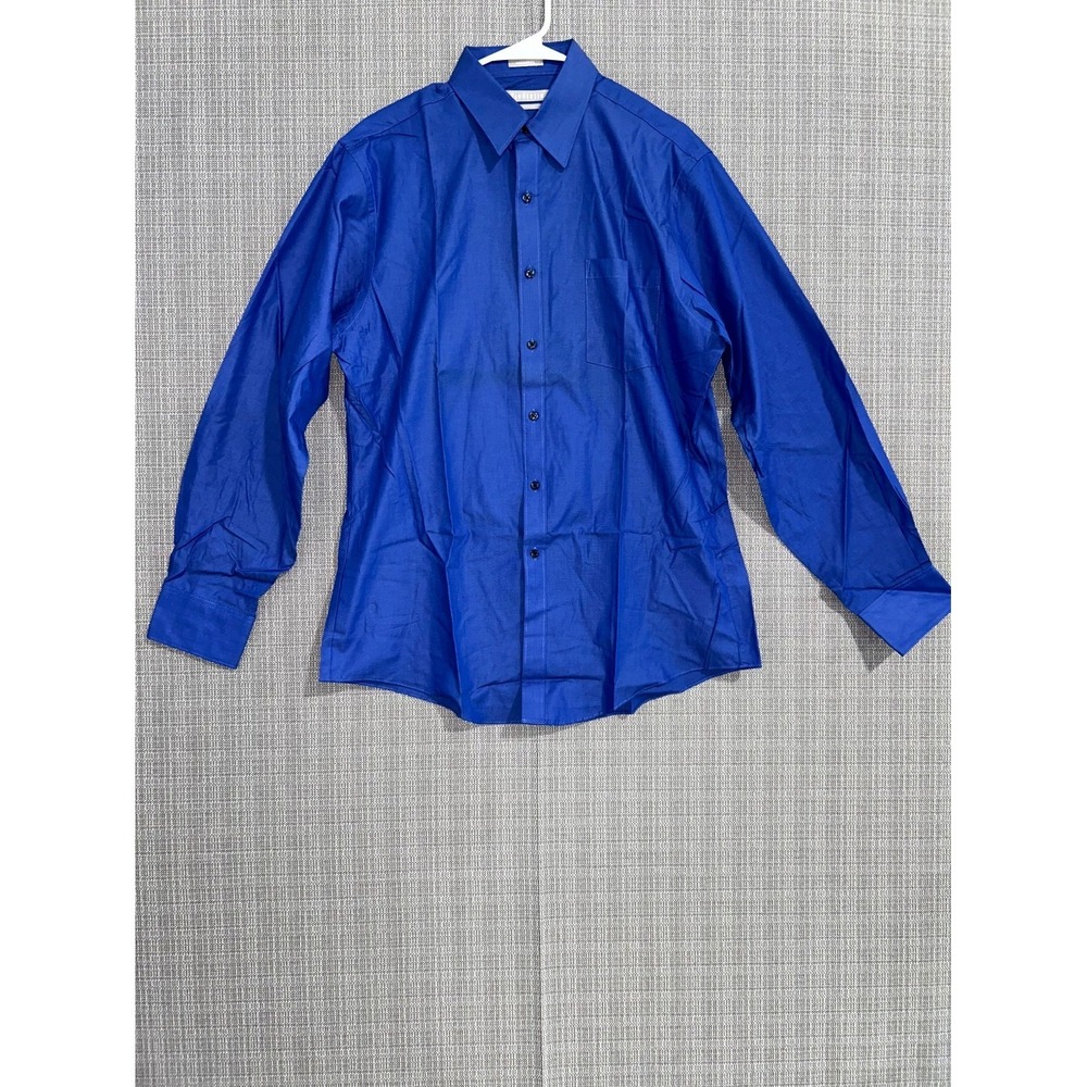 Van Heusen Dress Shirt Mens 16 Blue Chambray Fitted Career Business Formal